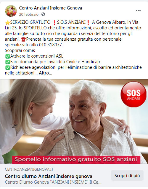 Campagna Facebook Genova Sos Anziani